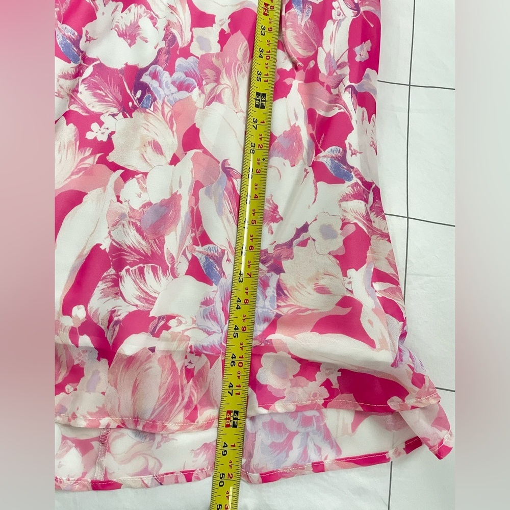 Lulus Radiant Confidence Hot Pink Floral Chiffon Lace-Up Midi Dress - Picture 10 of 11